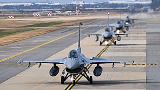South Korean Air Forces' KF-16 fighters prepare to take off during joint aerial drills in Gunsan, South Korea, 31 October 2022