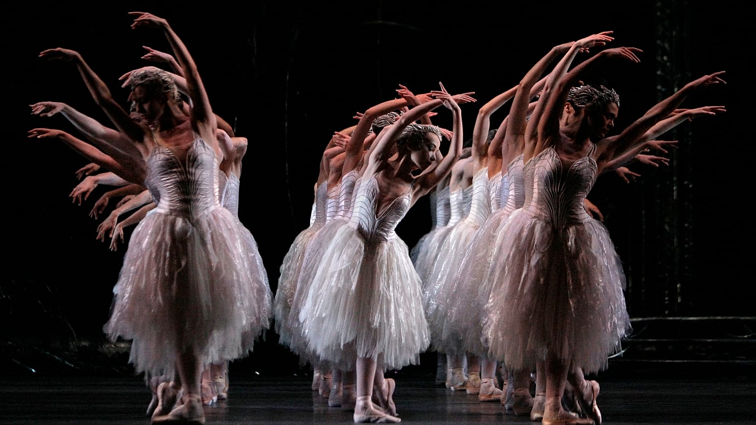 Ballerinas perform during a dress rehearsal for Anthony Dowell's production of the ballet 'Swan Lake' at the Royal Opera House in London in 2008.