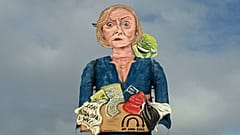 The Edenbridge Bonfire Society's 2022 'Celebrity Guy', former British prime minister Liz Truss, is pictured during the unveiling in Edenbridge on 2 October 2022