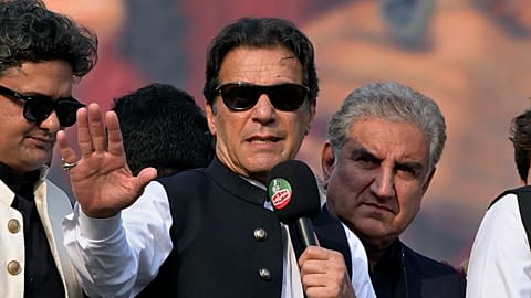 Pakistan's former Prime Minister Imran Khan addresses his supporters in Lahore, 28 October 2022