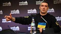 Ukraine's vice prime minister Feodorov addresses a press conference at Web Summit in Lisbon.