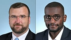 Gregoire de Fournas (L), Rassemblement National (RN) MP, and Carlos Martens Bilongo, La France Insoumise (LFI) MP
