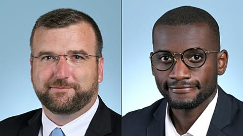 Gregoire de Fournas (L), Rassemblement National (RN) MP, and Carlos Martens Bilongo, La France Insoumise (LFI) MP
