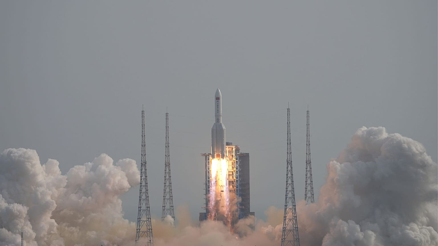 Long March-5B Y4 rocket, carrying the Mengtian lab module for China's under-construction space station Tiangong, takes off from Wenchang Spacecraft Launch Site in Hainan