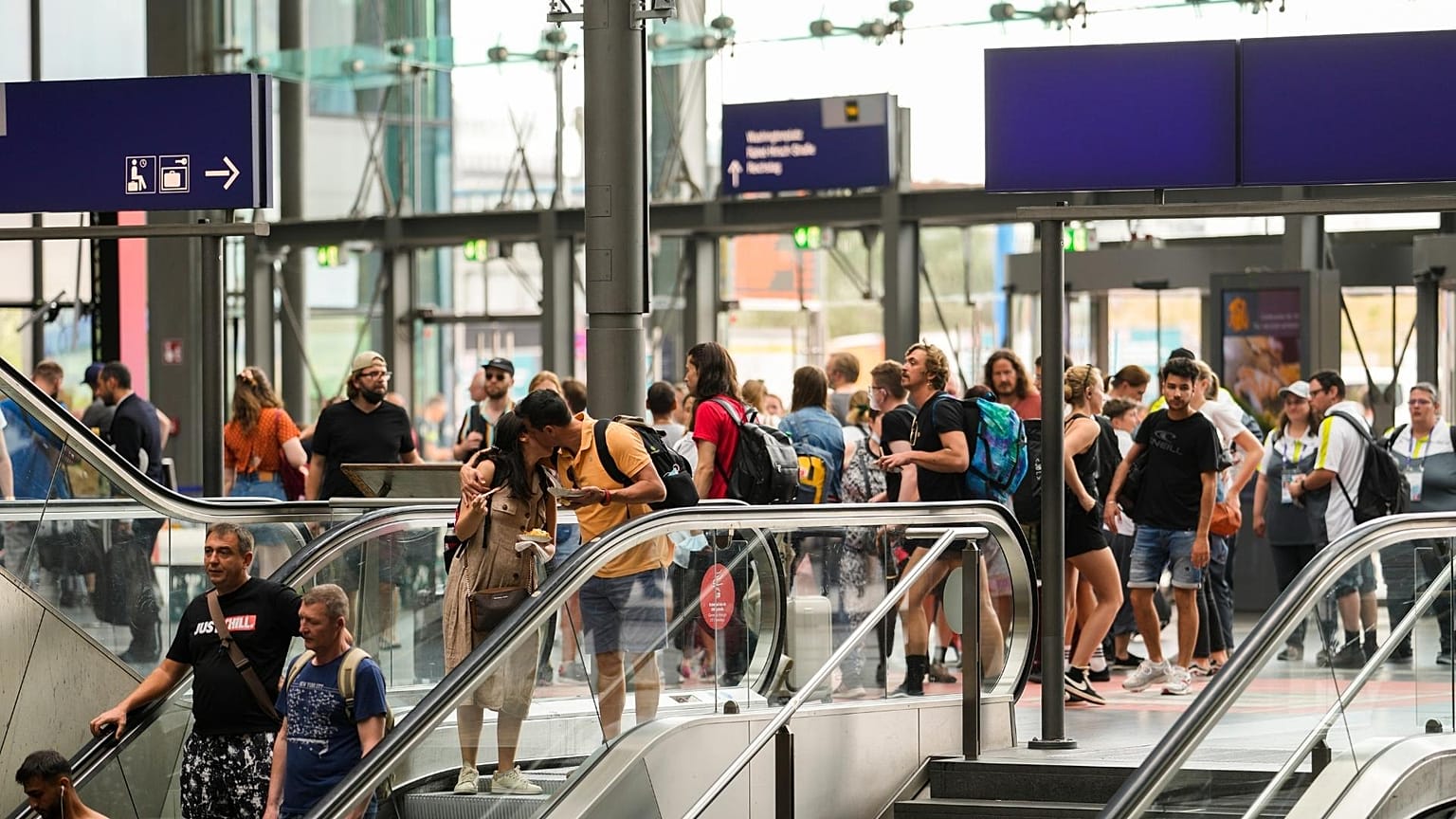 People enters the train at main train station in Berlin, Germany.