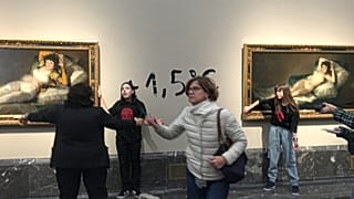 Ein Klimaaktivist und eine Klimaaktivistin kleben sich in Madrid an Goya-Gemälden fest.