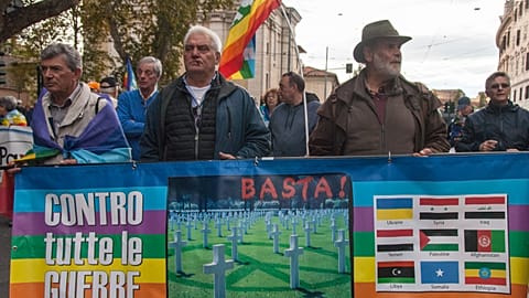 Italians march for peace in Ukraine in Rome on Saturday.