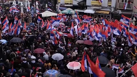 Ethnic Serbs rallied in the northern Kosovo town of Mitrovica on Sunday. 
