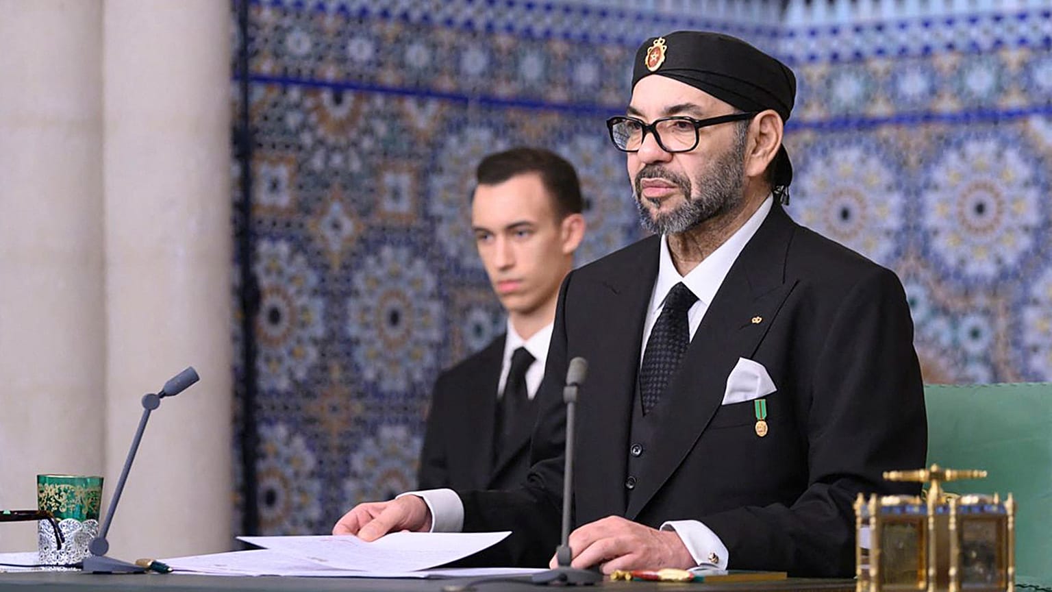 العاهل المغربي محمد السادس خلال خطاب متلفز في الرباط.