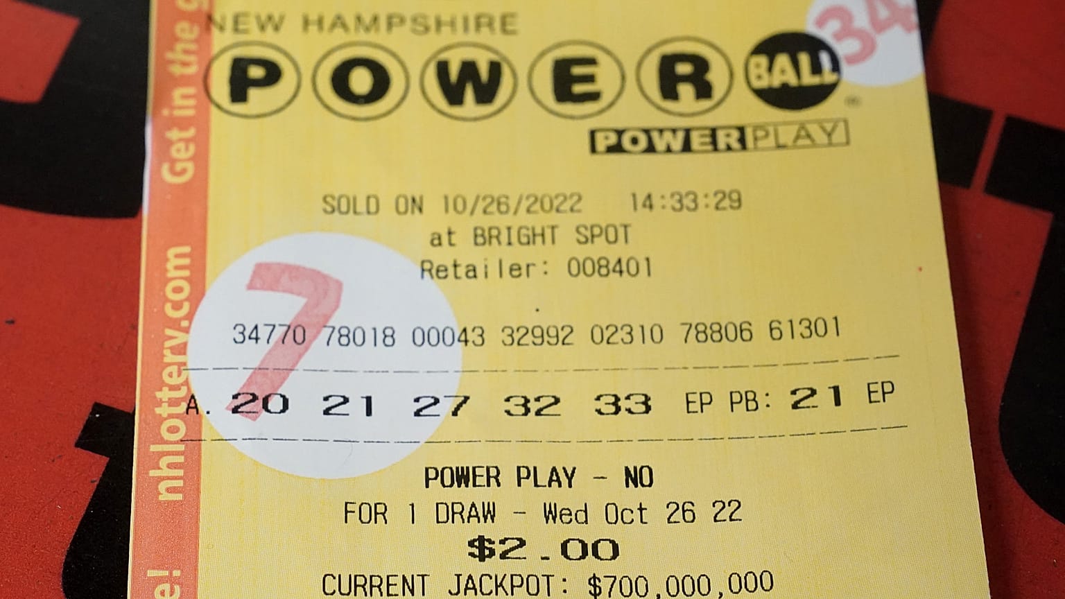 Archives : grille de Powerball validée pour le tirage du 26 octobre 2022