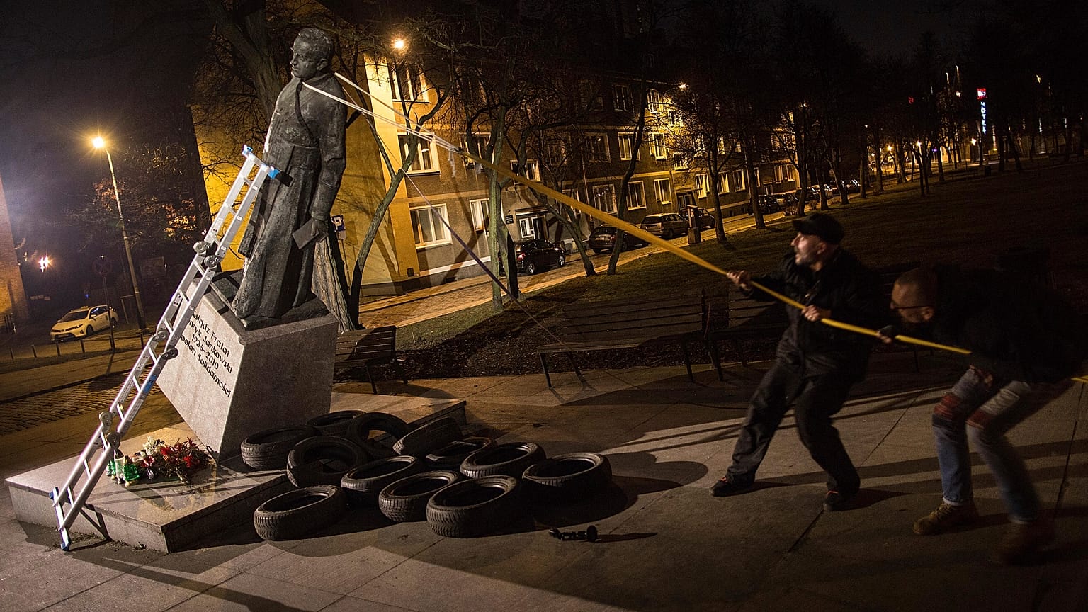 The three men toppled the statue of Henryk Jankowski one night in February 2019