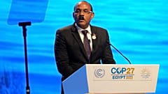 Gaston Browne, prime minister of Antigua and Barbuda, speaks at COP27.