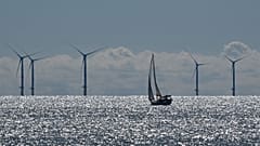 Wind turbines are pictured on the first French offshore wind farm off the coasts of La Turballe, western France on September 30, 2022.