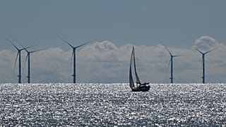 Wind turbines are pictured on the first French offshore wind farm off the coasts of La Turballe, western France on September 30, 2022.