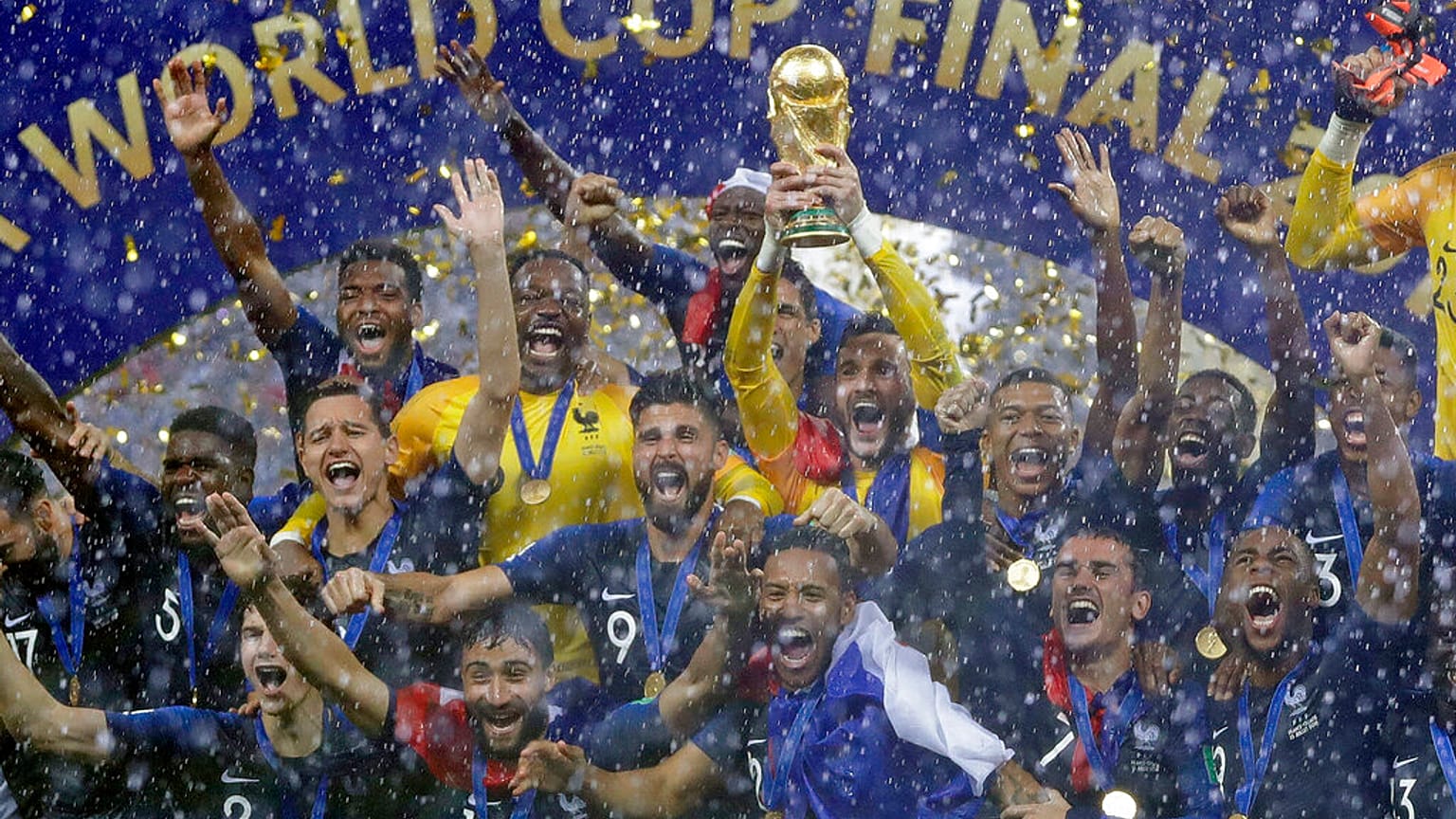 L'équipe de France de football, championne du monde, le 15 juillet 2018, Moscou, Russie