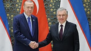 Реджеп Тайип Эрдоган и Шавкат Мирзиёев на саммите ОТГ в Самарканде, 11 ноября 2022 г.