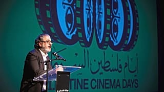 حنا عطالله مؤسس (فيلم لاب فلسطين) خلال حفل الختام في مدينة رام الله، الضفة الغربية.
