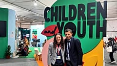 Hailey Campbell (left) and Mohab Sherif at the Children and Youth Pavilion.