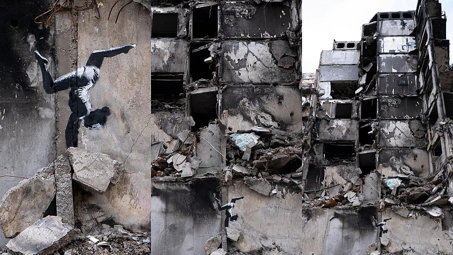 İngiliz sokak sokak sanatçısı Banksy'nin Ukrayna'nın başkenti Kiev'in Borodyanka semtinde çizdiği duvar resmi