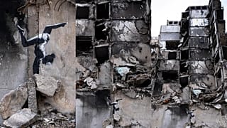 İngiliz sokak sokak sanatçısı Banksy'nin Ukrayna'nın başkenti Kiev'in Borodyanka semtinde çizdiği duvar resmi