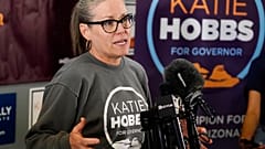 Katie Hobbs speaks to supporters at a campaign event in Peoria, Ariz., Nov. 7, 2022. Hobbs has won in her race for governor against Republican candidate Kari Lake.