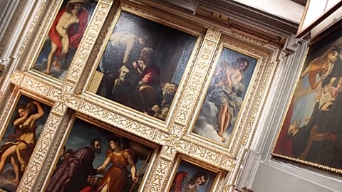 Italian painter Artemisia Gentileschi's painting "Allegory of Inclination" in corner (on the right side)