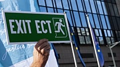 Protesters object to the Energy Charter Treaty in Brussels. 