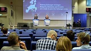 La comisaria europea durante la rueda de prensa