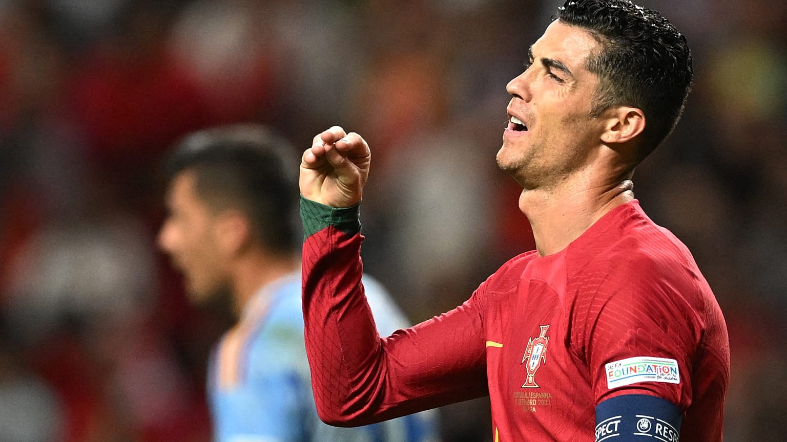 كريستيانو رونالدو خلال مباراة دوري الأمم الأوروبية بين البرتغال وإسبانيا  في ملعب براغا، البرتغال.