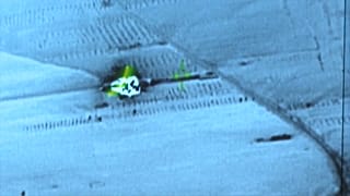Image from a drone video of targets allegedly being hit in northern Syria and Iraq. 