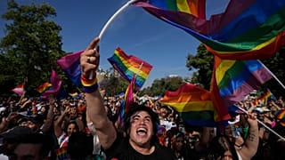 People celebrate during the annual Pride parade in Santiago, Chile. 