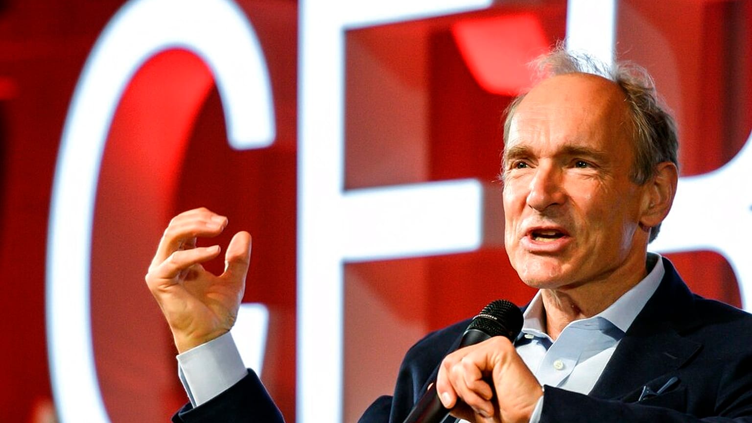 Der britische Computer-Wissenschaftler Tim Berners-Lee bei einem CERN-Event in Meyrin, nahe Genf. 12. März 2019