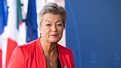 Ylva Johansson, EU Commissioner for Home Affairs, at a meeting of the G7 interior ministers at the Eberbach Monasteryn in Eltville, Germany, Nov. 17, 2022.