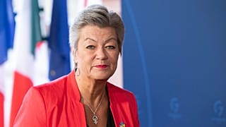 Ylva Johansson, EU Commissioner for Home Affairs, at a meeting of the G7 interior ministers at the Eberbach Monasteryn in Eltville, Germany, Nov. 17, 2022.