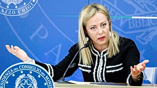 Giorgia Meloni meets the media during a news conference at Palazzo Chigi's premier office in Rome. Friday, 11 November 2022.