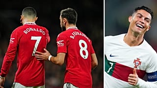 Bruno Fernandes conforta Ronaldo no "ManUnited"; Cristiano sorri na seleção