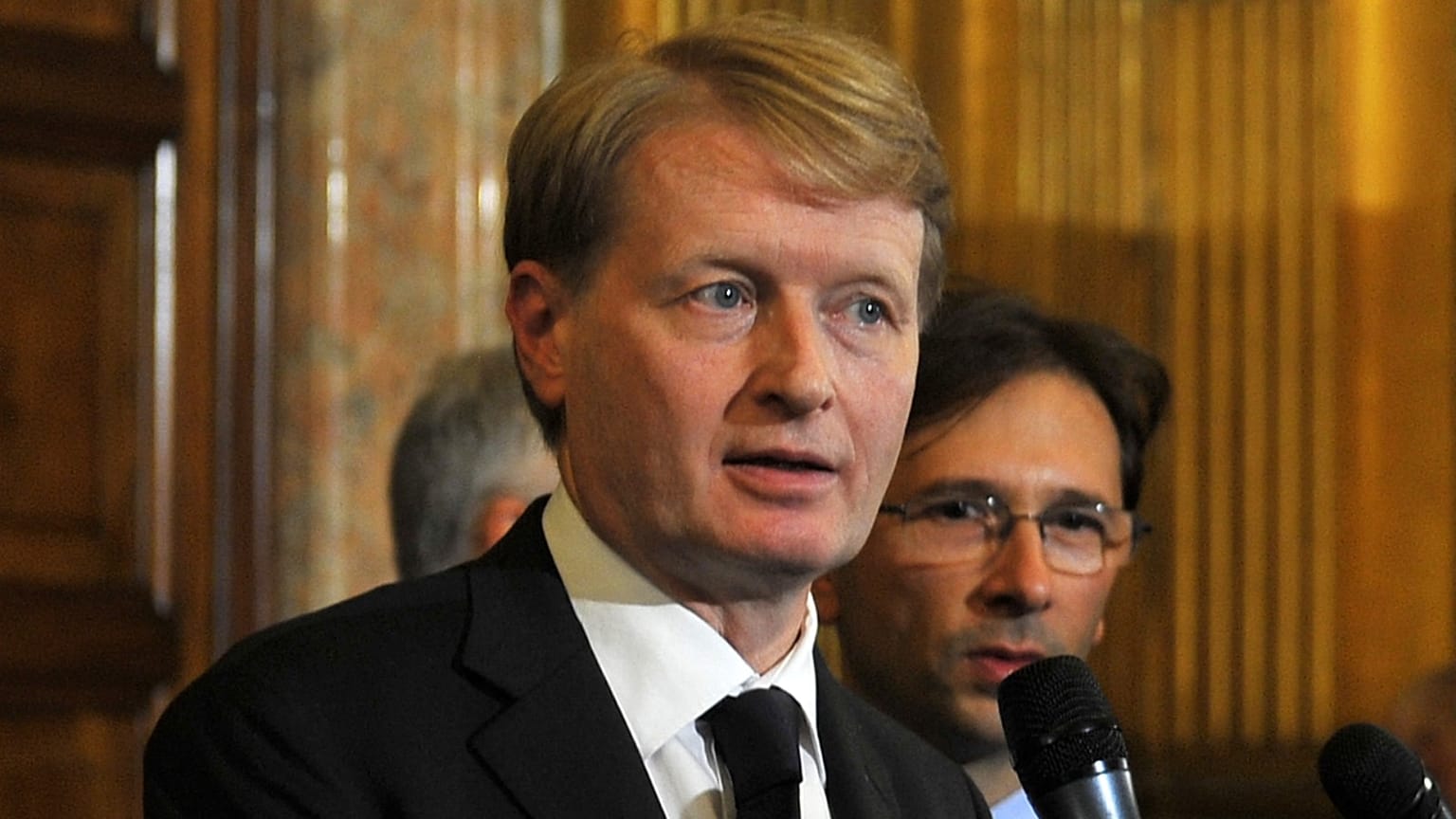 Lucio Malan speaks to the press on October 4, 2013 at the Senate in Rome