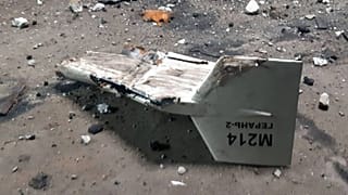 Ukránok által kilőtt iráni Shahed drón a kelet-ukrajnai Krupjanszkban