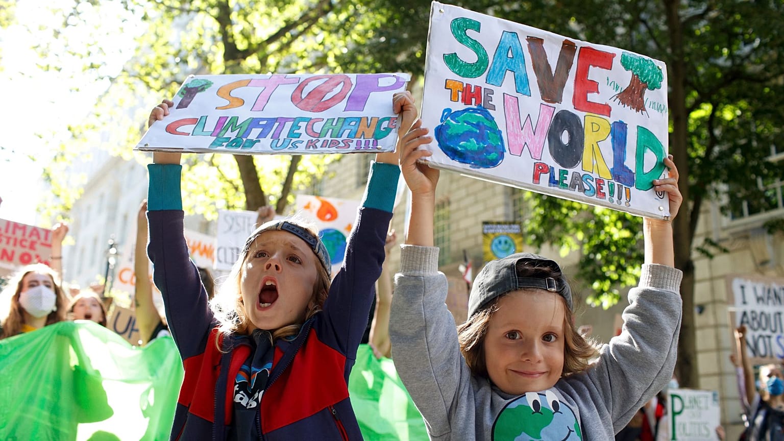 Child activists join a march through Westminster during a 'climate strike' demonstration, part of the global 'Fridays for Future' movement 