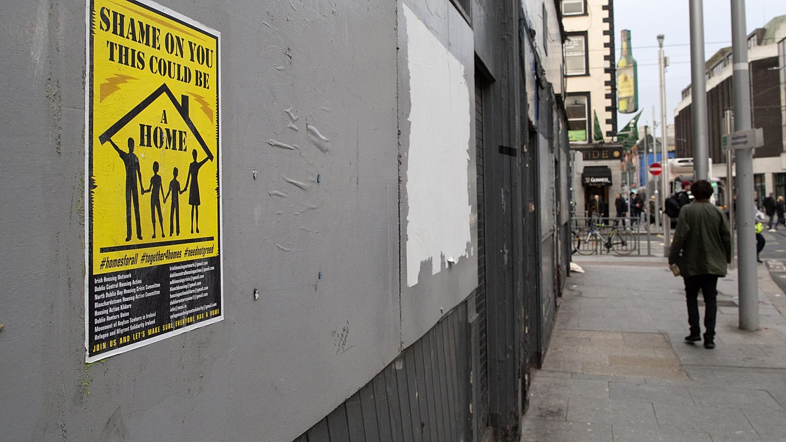 A poster bringing attention to the boarded-up property's potential is pictured in Dublin. Ireland's accommodation crisis has been worsened by the war in Ukraine