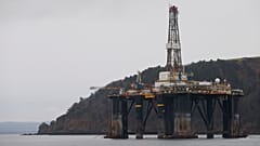  drilling rig is parked up in the Cromarty Firth near Nigg, Scotland.