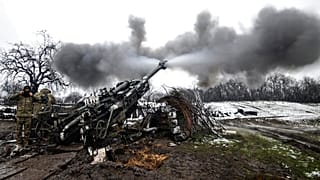 A large military gun is fired in Ukraine, November 2022. 