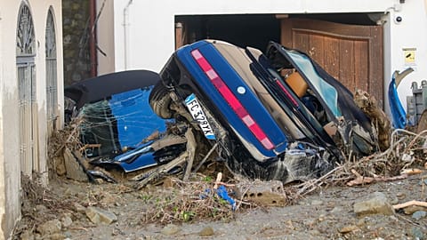Cars covered in mud on the Italian island of Ischia 