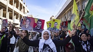 Manifestation de Kurdes à Qamichli, dans le nord-est de la Syrie, dimanche 27 novembre 2022