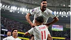 لاعبو المنتخب المغربي بعد فوزهم على بلجيكا