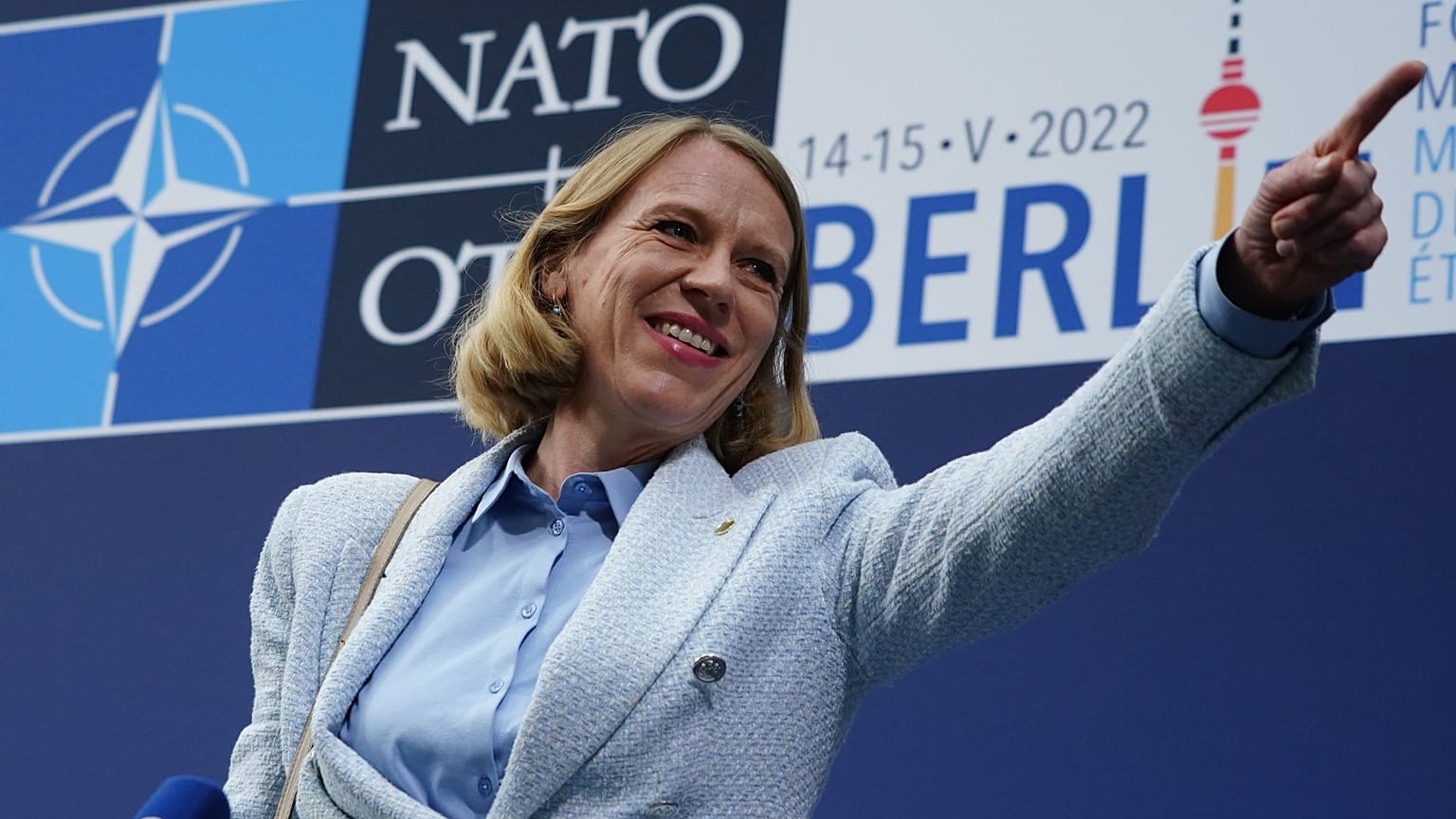 Anniken Huitfeldt norvég külügyminiszter a NATO-tagországok külügyminisztereinek kétnapos berlini tanácskozásán 2022. május 14-én - képünk illusztráció.