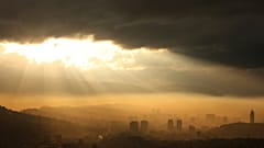 General view of the city during a sunset as smog covers Sarajevo, Bosnia and Herzegovina