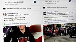 This photo shows a search for political ads that were on Facebook displayed on a computer screen on Oct. 31, 2019, in New York. 