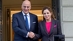 Ο υπουργός Εξωτερικών, Νίκος Δένδιας, υποδέχεται την υπουργό Εξωτερικών της Αλβανίας, Olta Xhaçka, στο ΥΠΕΞ στο πλαίσιο επίσκεψής της στην Ελλάδα, Αθήνα
