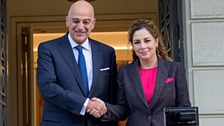 Ο υπουργός Εξωτερικών, Νίκος Δένδιας, υποδέχεται την υπουργό Εξωτερικών της Αλβανίας, Olta Xhaçka, στο ΥΠΕΞ στο πλαίσιο επίσκεψής της στην Ελλάδα, Αθήνα